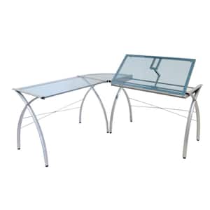 Futura LS Silver/Blue Metal and Glass Craft Corner Work Table with Angle Adjustable Top