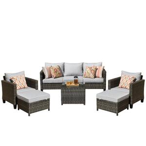 Mars Gray 6-Piece Wicker Outdoor Patio Conversation Seating Set with Gray Cushions