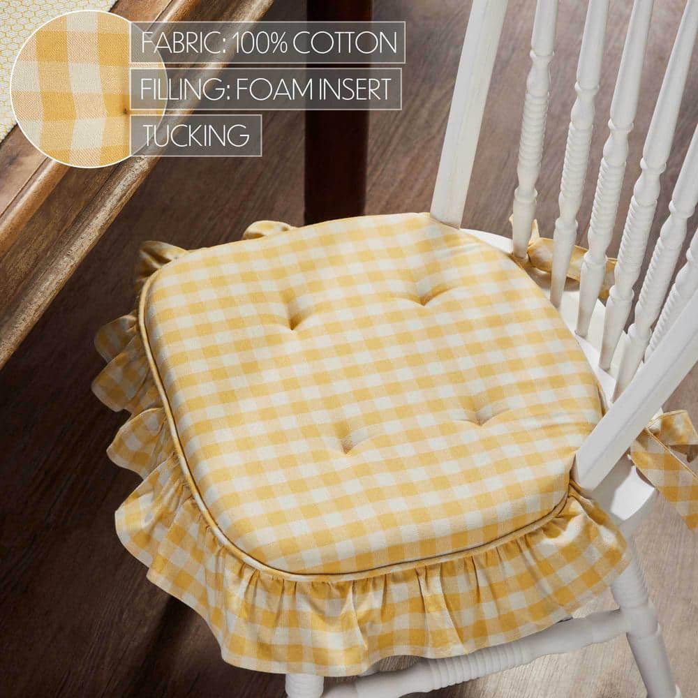Vintage Yellow and White Checkered Cotton Ruffled Chair Pad
