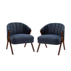 Ernest Navy Mid-Century Anti-slip Footpad Barrel Livingroom Chair with Vertical Channel-Tufted Back (Set of 2)