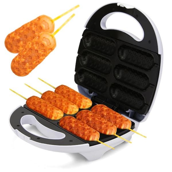 Lumme SW20 750-Watt 6-Corn Dog White American Corn Dog Waffle Maker with None Stick Griddle