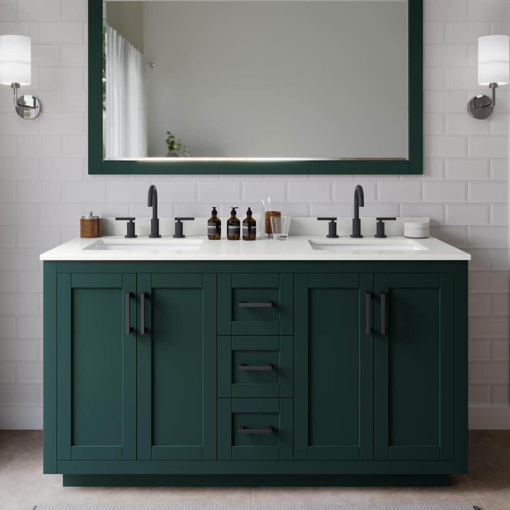 Miranda 60 in. W x 22 in. D x 33.75 in. H Double Bath Vanity in Green with White Quartz Top price history on PriceWatchPro