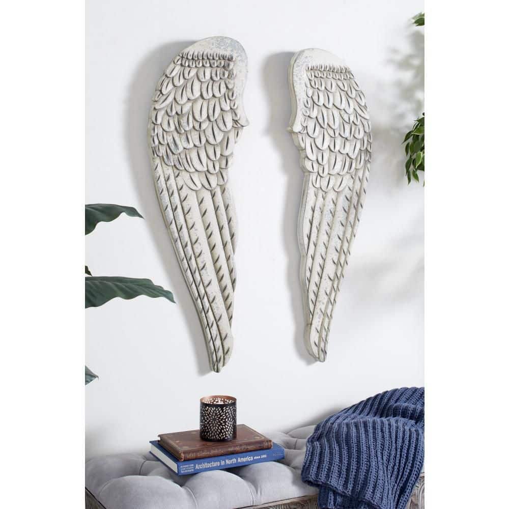 Litton Lane Wood White Carved Wings Bird Wall Decor (Set of 2) 81480 ...