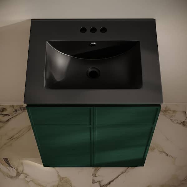 St. Tropez 24 in. Freestanding Bath Vanity in Green Oak with Black Ceramic 3-Hole Centerset Sink Top