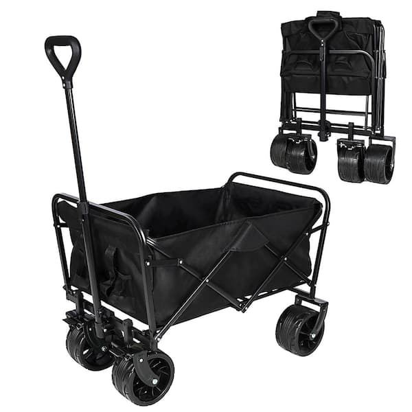 3 cu. ft. Metal Garden Cart Collapsible Folding in Black