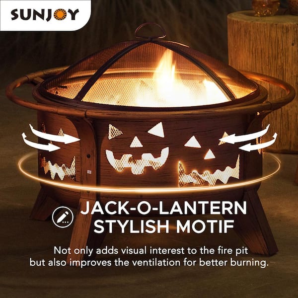 Sunjoy Ambercove 30 In. Outdoor Steel Jack-O-Lantern Motif Round Wood  Burning Firepit A301026900 - The Home Depot