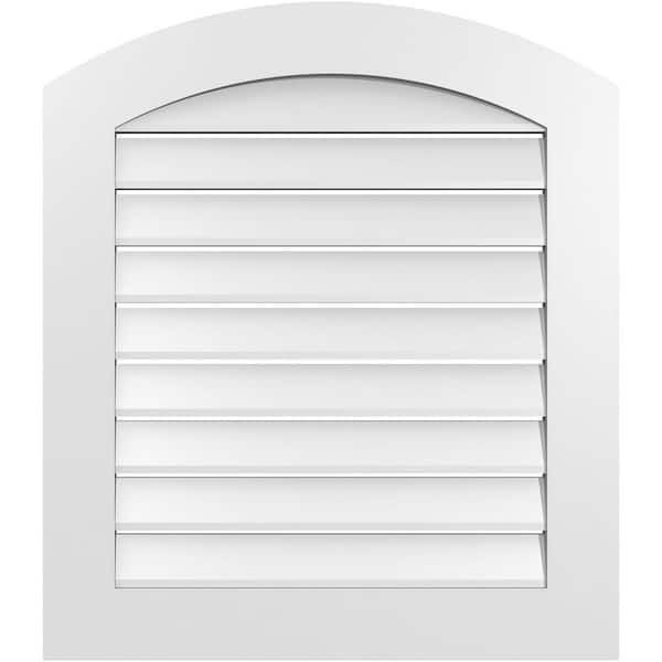 Ekena Millwork 28 in. x 30 in. Arch Top Surface Mount PVC Gable Vent: Decorative with Standard Frame