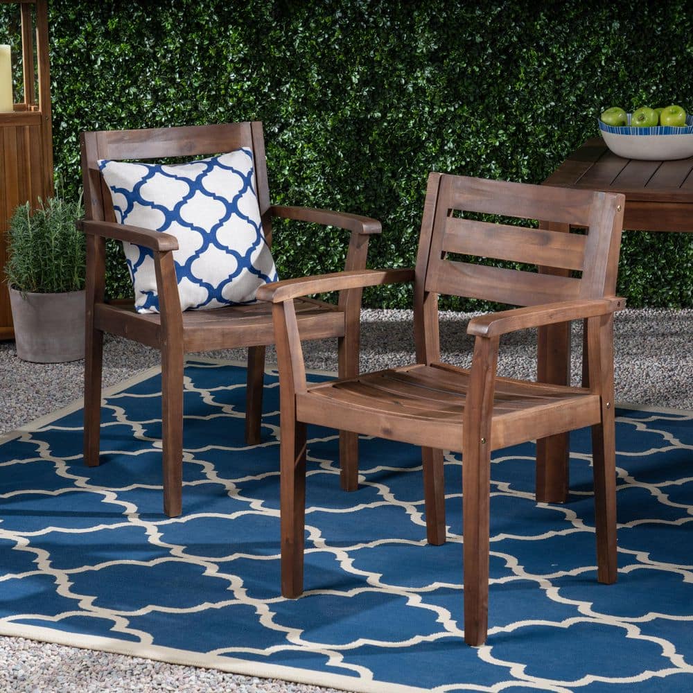 STAMFORD Acacia Wood Dark Brown Outdoor Dining Chair (Set of 2)