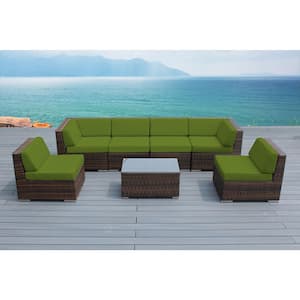 Mixed Brown 7-Piece Wicker Patio Seating Set with Sunbrella Macaw Cushions