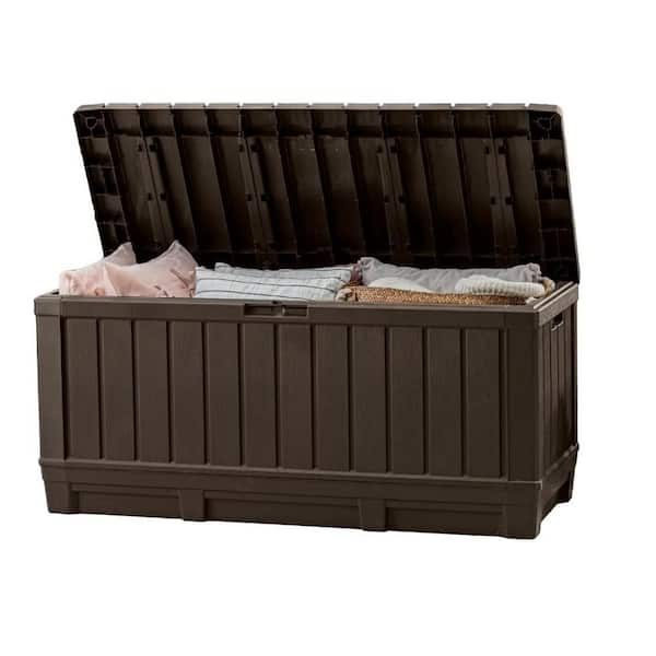 ITOPFOX 92 Gal. Resin Brown Deck Box for Patio Furniture Outdoor Cushions, Garden Tools and Pool Floats