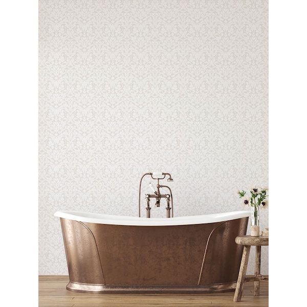 Rosali Cream Scroll Damask Non Woven Paper Wallpaper Sample