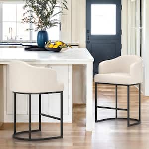 Crystal Beige 26 in.Counter Height Fabric Upholstered Bar Stool Kitchen Island Stool With Black Metal Frame (Set of 2)