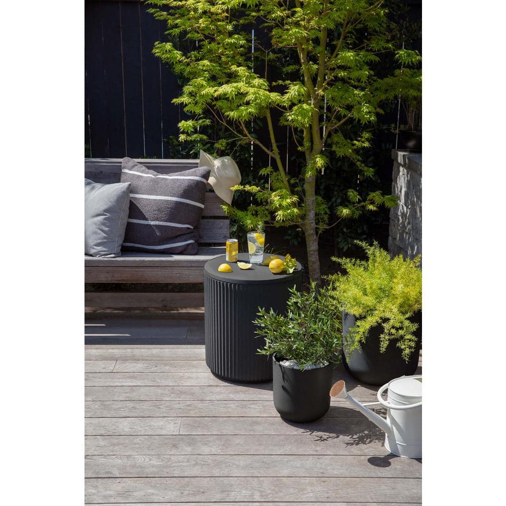 Veradek 21" Black Concrete-Plastic Drum Shape Accent Table