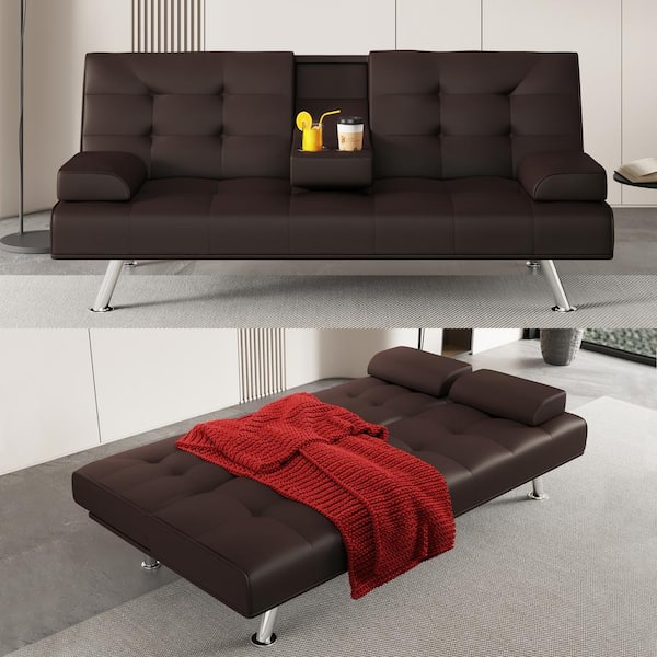 Dwell Home Inc Brayden 66" Armless Faux Leather Rectangle Convertible Sofa - Brown