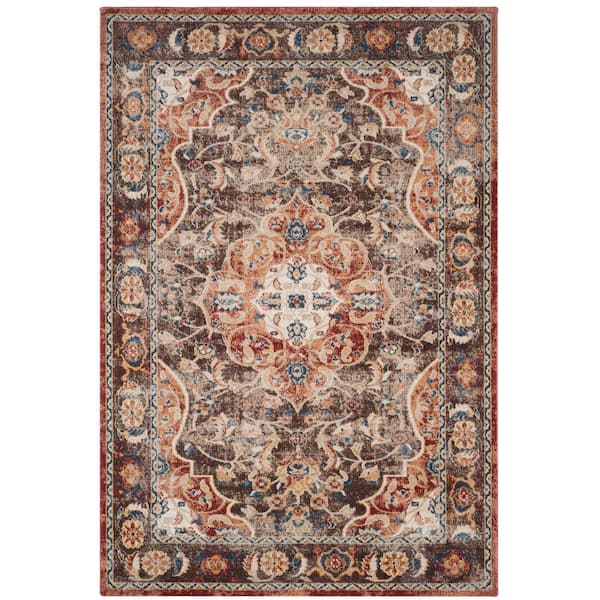 Bijar Brown/Rust 5 ft. x 8 ft. Border Floral Distressed Area Rug