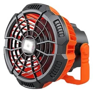 6.66 in. 3-Fan Speeds Personal Portable LED Camping Ceiling Fan USB Rechargeable w/Camping Lamp and Power Bank, Orange