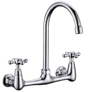 Wall Mount Double Handle Bridge Kitchen Faucet with 8 in . Swivel Spout in Chrome
