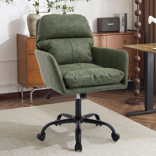 PU Leather Adjustable Height Ergonomic Office Chair in Green with