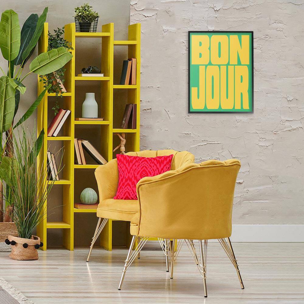 Bonjour Yellow and Green by House of Lulu Black Framed Typography Giclee Art Print 20 in. x 16 in. price history on PriceWatchPro