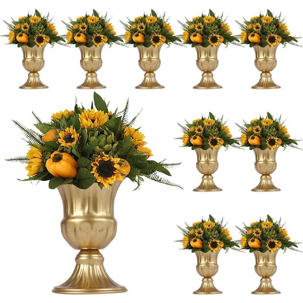 12.6 in. Tall Metal Flower Holder Wedding Decoration Trumpet Vase in Gold  (10-Pieces)