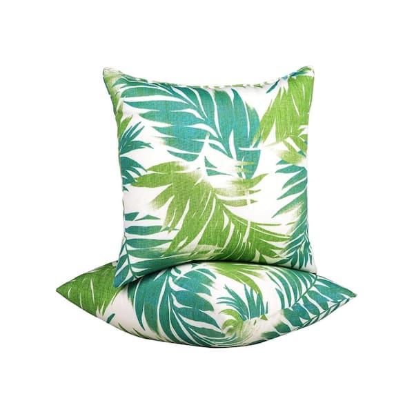Green Leaf Square Outdoor Bolster Pillow with Inserts 2-Pack
