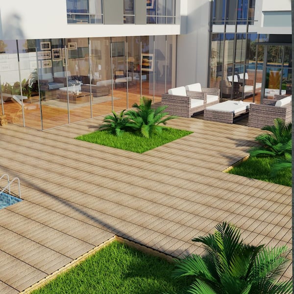 Tidoin Outdoor 1 ft. x 1 ft. Composite Deck Tile in Teak(11 Per Box)