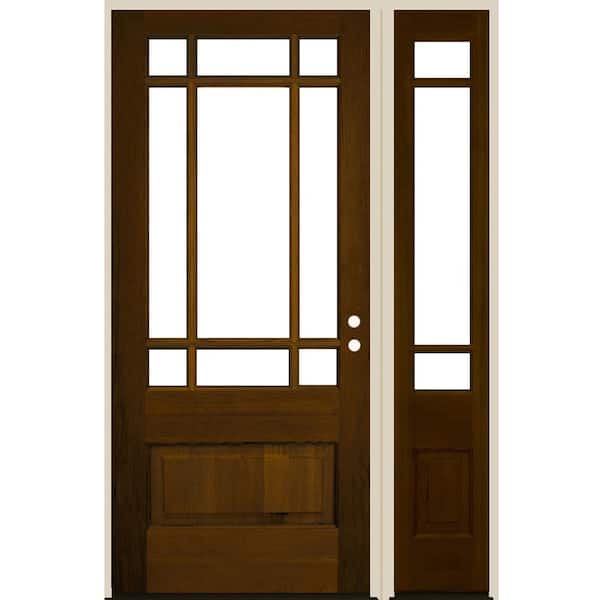 Krosswood Doors 36 in. x 80 in. 3/4 Prairie-Lite Provincial Stain Left Hand Hemlock Wood Prehung Front Door Right Sidelite