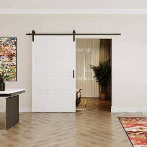 48in x 84in White, MDF, 4 Panel Paneled Wood Wave，Water-Proof PVC Surface Sliding Barn Door with Hardware Kit