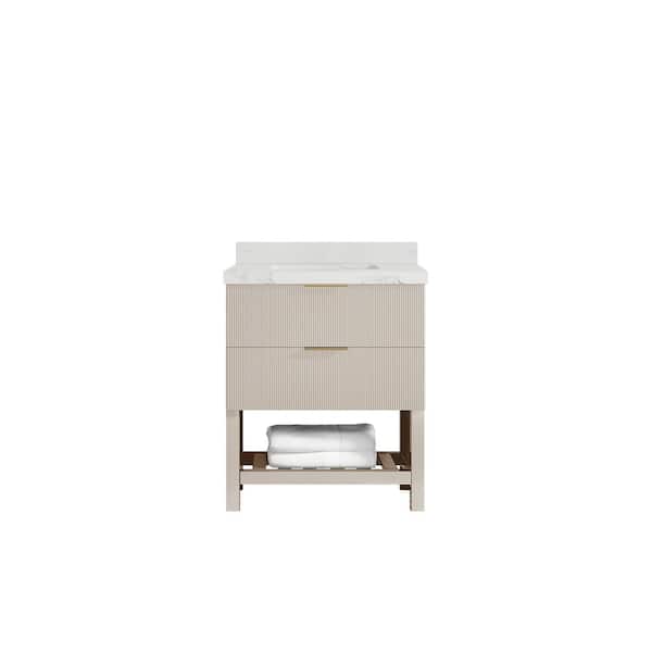 Willow Collections Catalina 30 in. Single Sink Freestanding Fine Grain Bath Vanity with Calacatta Nuvo Qt. Top Unassembled