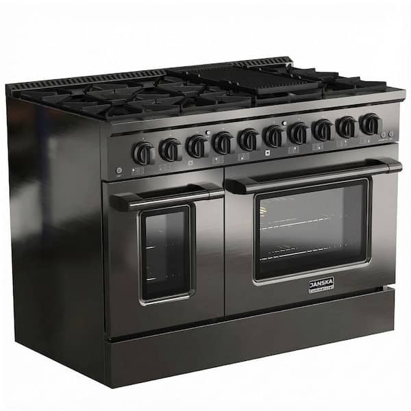 Designer Series 48 in. 8-Burner Freestanding, 6.7 cu. ft. Double Oven Gas Range with Griddle, PVD Black Stainless Steel