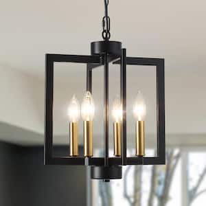 4-Light Black/Gold Candle Style Square Chandelier for Bedroom Study with No Bulbs Included