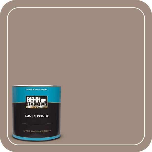 BEHR PREMIUM PLUS 1 qt. #BXC-49 Smokey Tan Satin Enamel Exterior Paint & Primer
