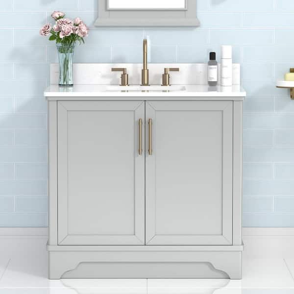 Eastwood 37 in. Single Sink Gray Bath Vanity with Carrara White Engineered Stone Top (Assembled)