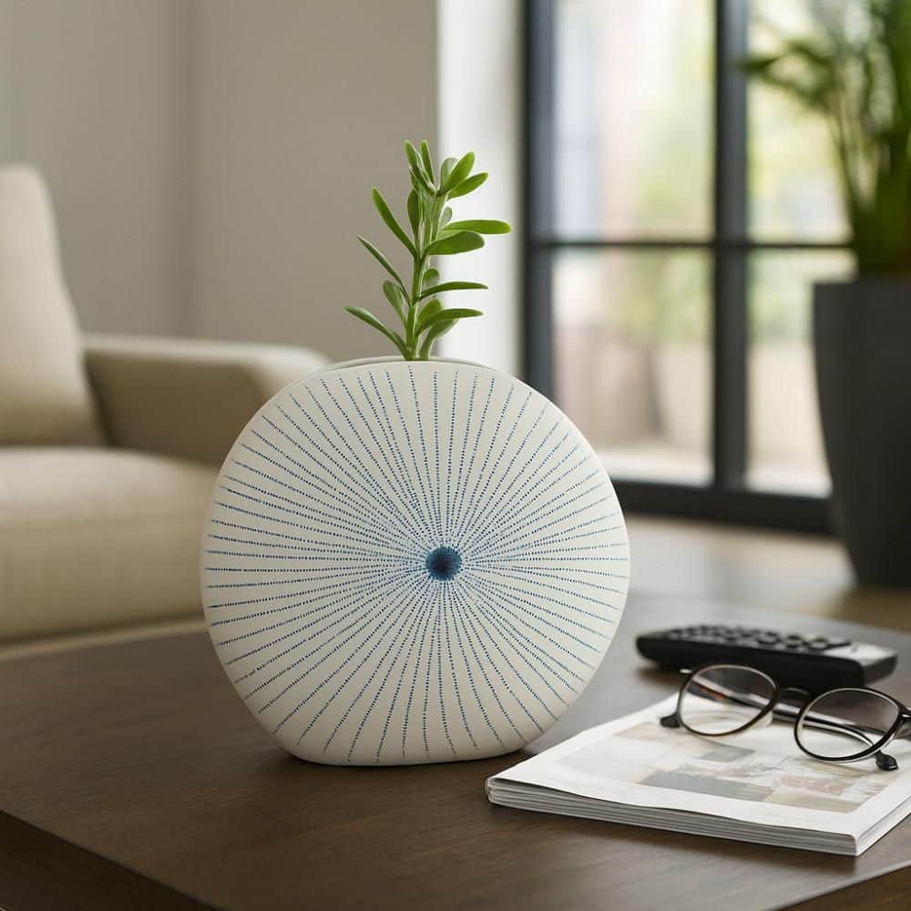 9 in. White/Blue Ceramic Round Dotted Shell Decorative Vase price history on PriceWatchPro