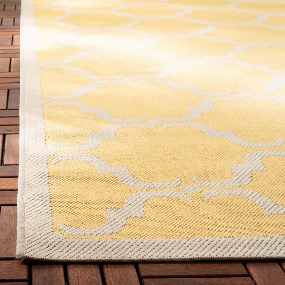 47" Square Yellow Beige Stain-Resistant Synthetic Rug