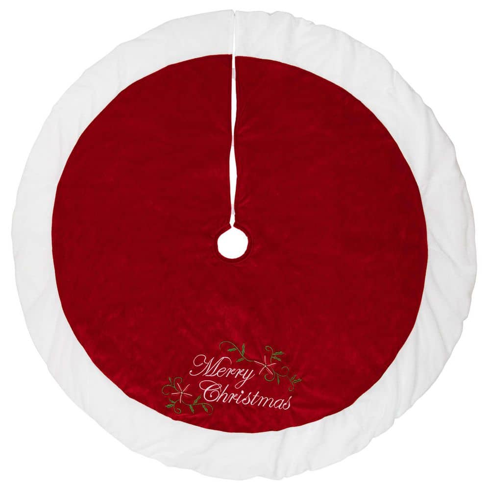 "48"" Traditional Red Embroidered Velvet Merry Christmas Tree Skirt" price history on PriceWatchPro