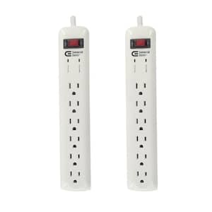 8 ft. 6-Outlet Surge Protector with 45-Degree Flat Angle Plug, White (2-Pack)