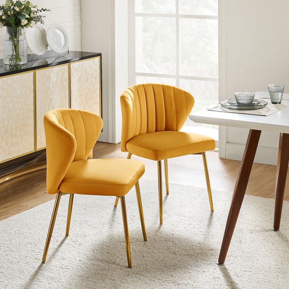 JAYDEN CREATION Milia Golden Legs Mustard Tufted Dining Side Chair