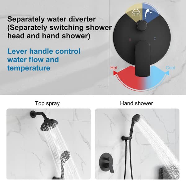 Tomfaucet 2-Spray Patterns 6 in. Wall Mount Dual Shower