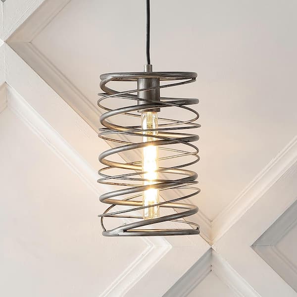 JONATHAN Y Helisa 7.25 in. 40-Watt 1-Light Silver Modern Contemporary Iron Spiral LED Pendant Light, Antique Silver