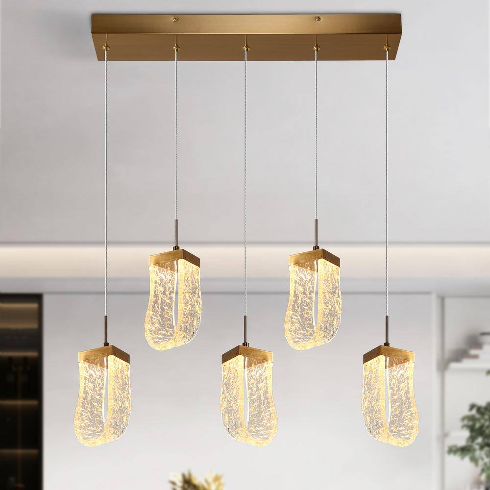 Aeyilana Brass and Crystal 5-Light LED Kitchen Island Pendant