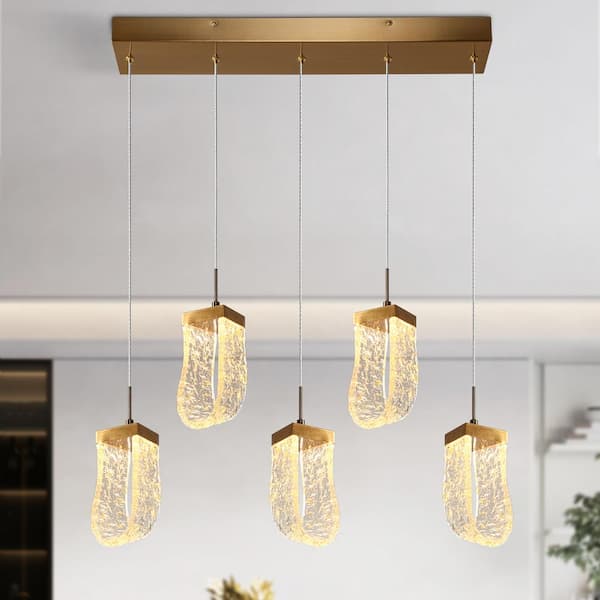 LNC Aeyilana 5-Light Dimmable Integrated LED Plating Brass Chandelier with Goldleaf Resin Shades