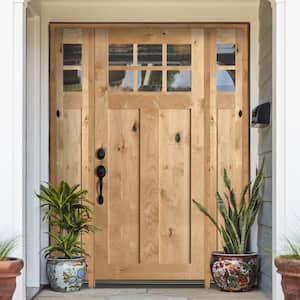 64 in. x 96 in. Craftsman Knotty Alder Wood 6-Lite Clear Stain Right Hand Inswing Single Prehung Front Door/Sidelites