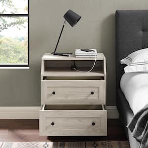 22 in. W. 2-Drawer Birch Wood and Metal Nightstand with Mountable USB Port