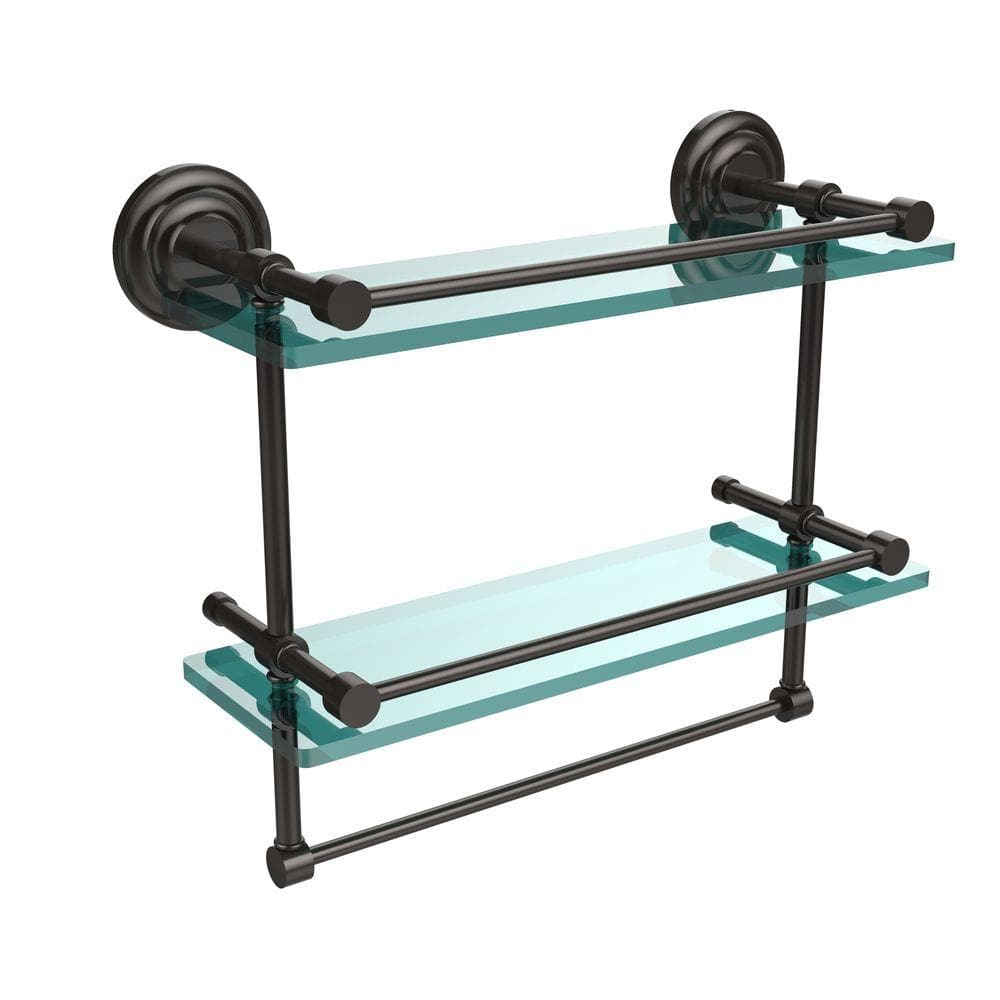 Allied Brass 16 in. L x 12 in. H x in. W 2-Tier Gallery Clear Glass  Bathroom Shelf with Towel Bar in Oil Rubbed Bronze QN-2TB/16-GAL-ORB The  Home Depot