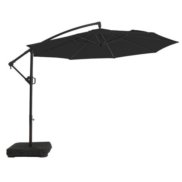PASAMIC 10 ft. Aluminum Patio Offset Umbrella Outdoor Cantilever Umbrella with Crank and Cross Bases in Carbon