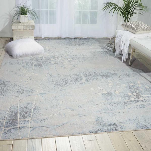 Somerset Silver/Blue 10 ft. x 13 ft. Botanical Contemporary Area Rug