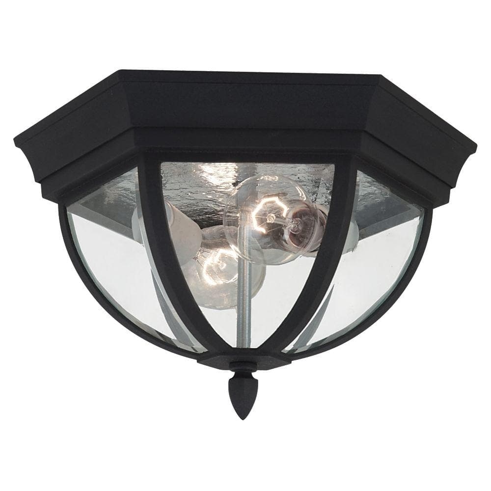 Wynfield Black and Clear Glass 2-Light Outdoor Flush Mount Ceiling Light