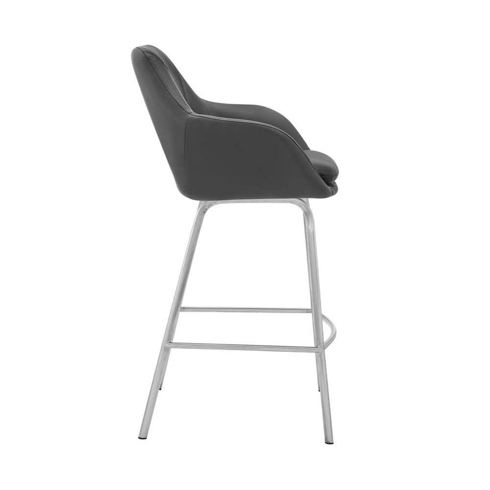 Contemporary 30" Swivel Bar Stool in Gray Faux Leather and Stainless Steel