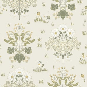 Elda Green Delicate Daisies Paper Matte Non-Pasted Wallpaper Roll